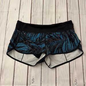 Lululemon Speed Shorts Black Teal Jungle Tropical Size 8 Activewear Workout